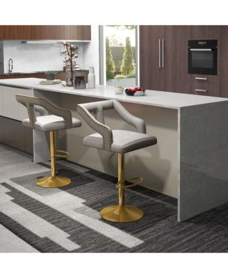 Set of 2 Swivel Bar Stool with Footrest, 2-Layer Electroplated Metal Base