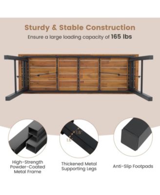 Folding Picnic Table Acacia Wood Dining Table with Metal Frame for Indoor Outdoor Activities