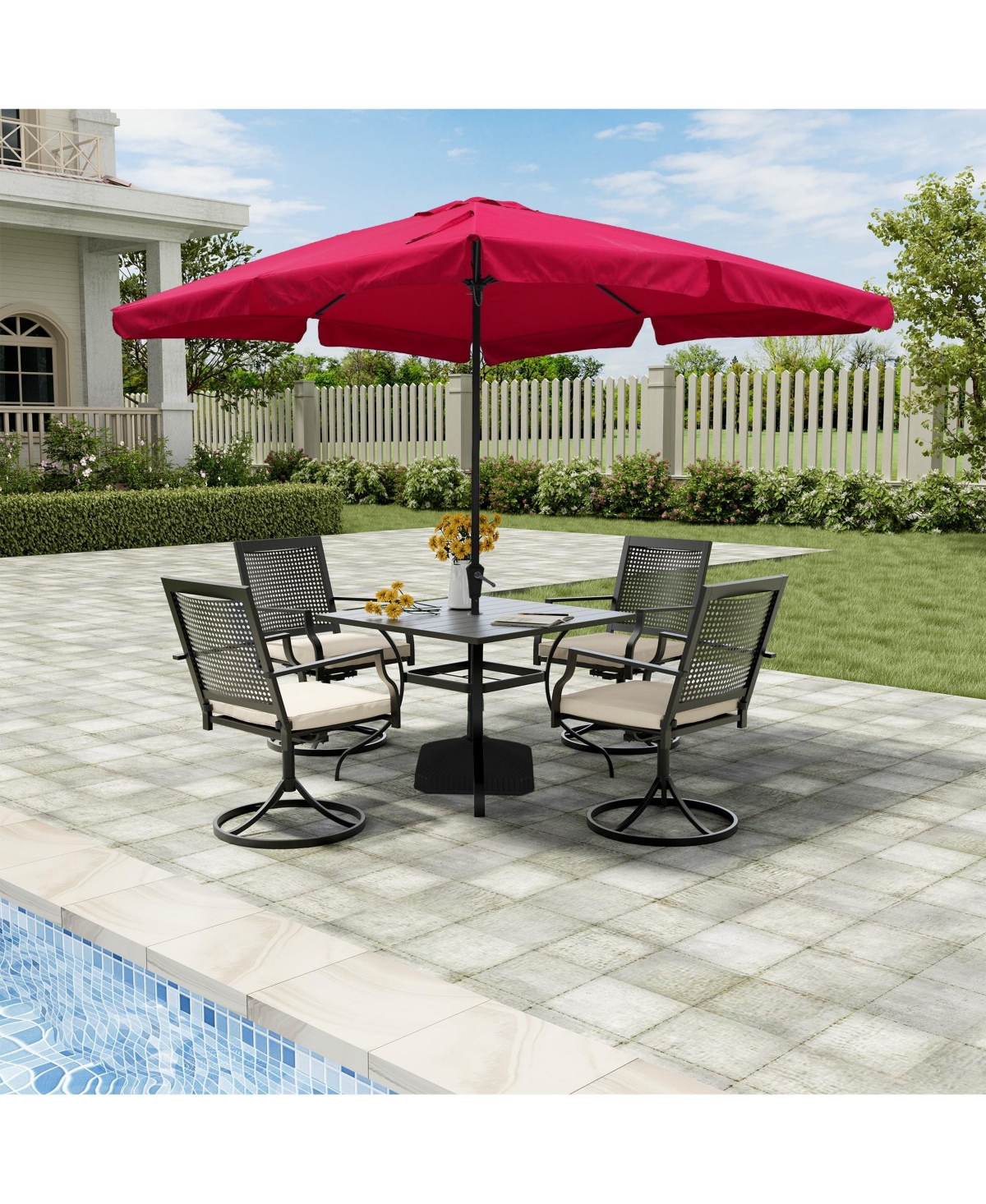 Mondawe 8 ft. x 10 ft. Skirted Canopy Outdoor Patio Square Market Umbrella With Base Stand Included