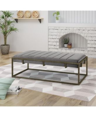 Streamdale Modern Velvet Fabric Ottoman Bench with Pleating and Metal Frame
