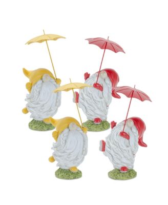 Whimsical Dancing Garden Gnome Figurine With Umbrella (Set of 2)