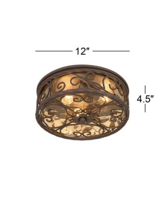 Casa Seville Rustic Farmhouse Flush Mount Outdoor Ceiling Light Fixture Dark Walnut 4 1/2" Champagne Water Glass for Post Exterior