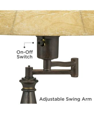 Traditional Accent Table Lamp Swing Arm 22.5" High Bronze Metal Faux Leather Bell Leather Shade for Living Room Family Bedroom