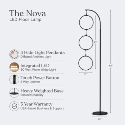 Nova 74" Dimmable LED Floor Lamp with Hanging Ring Lights