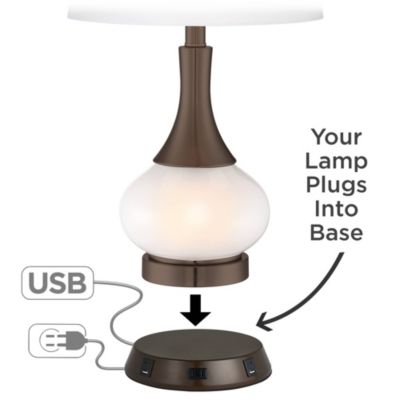 Industrial Table Lamp with USB and AC Power Outlet Workstation Charging Base 26" High Bronze Double Shade Living Room