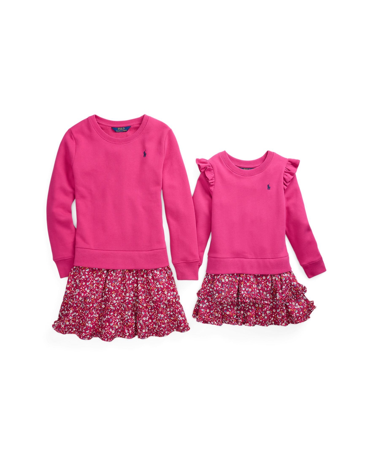 Polo Ralph Lauren Toddler and Little Girls Floral Poplin-Skirt Fleece Dress - NAVY