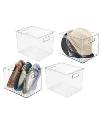 Plastic Closet Storage Organizer Container Bin, Handles - 4 Pack - Clear, USA Made