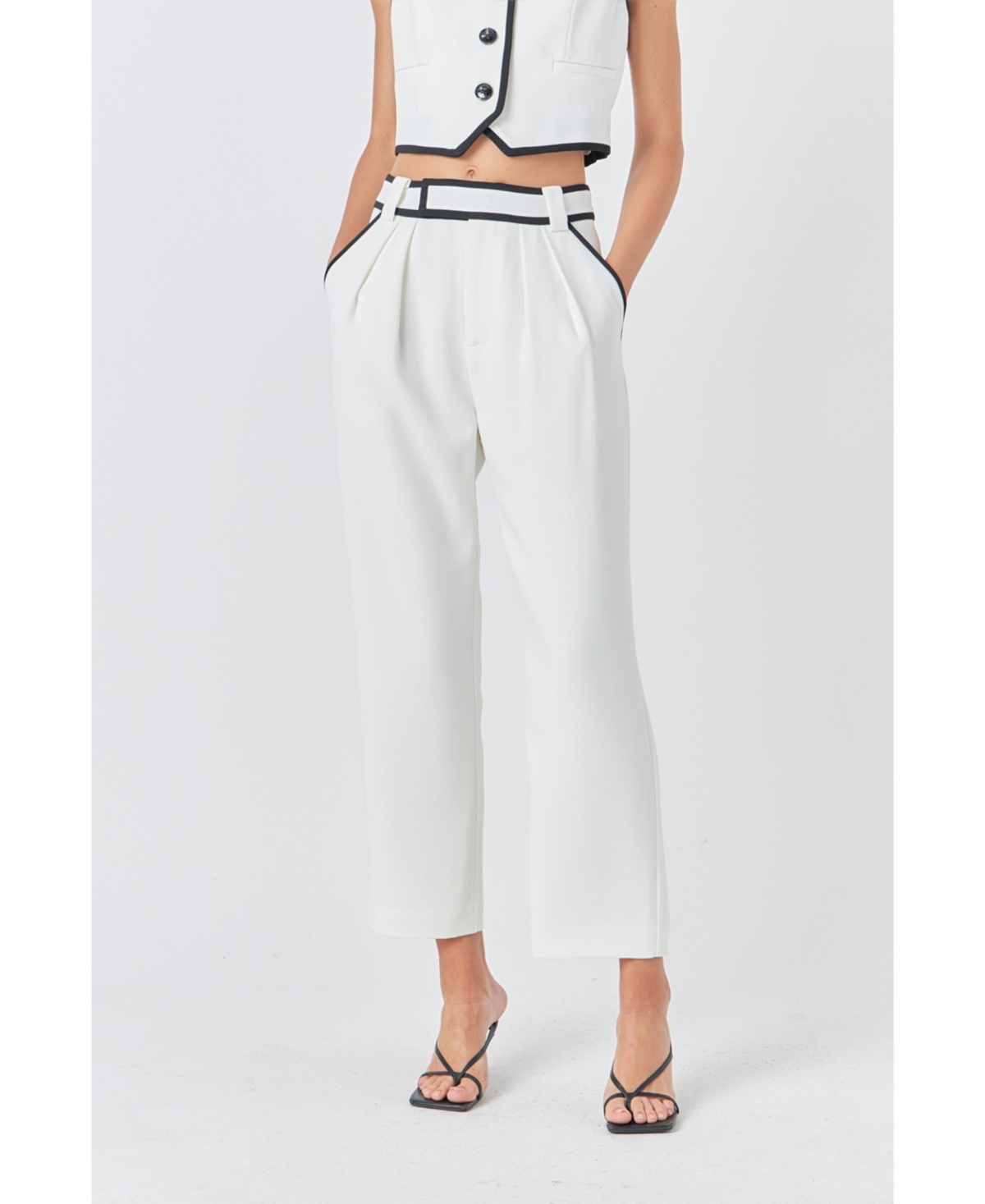Women's Trousers with Binding Detail - White