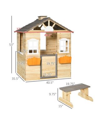 Wooden Playhouse for Kids Outdoor Garden Pretend Play Games, Adventures Cottage, with Working Door, Windows, Bench, Service Station, Flowers Pot Holder, for 3-7 Years Old