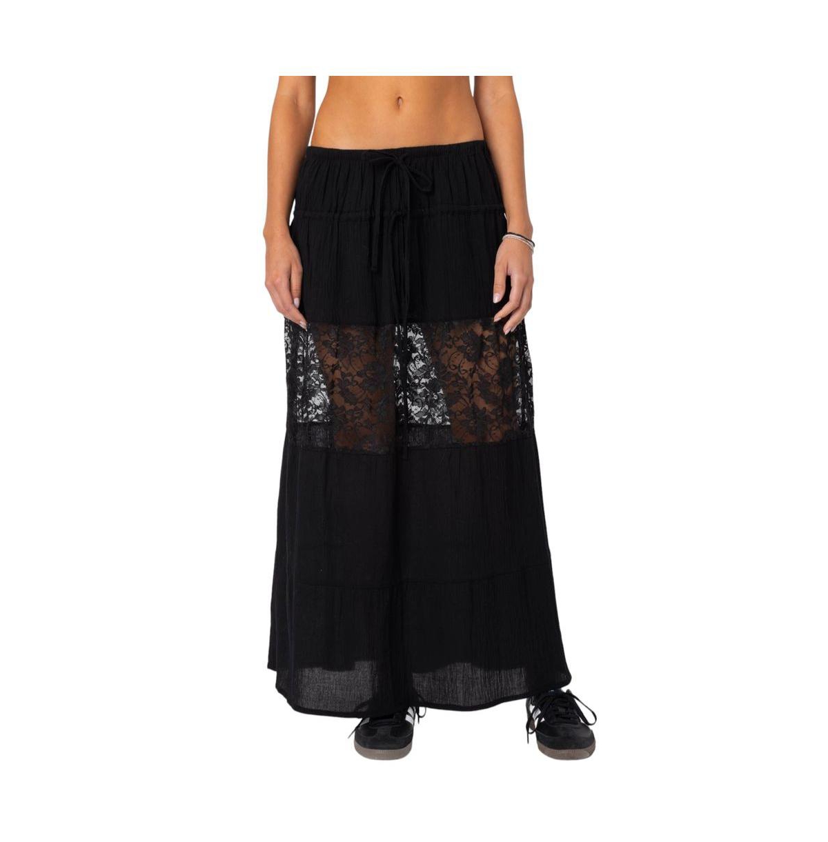 Edikted Women's Double Tie Lace Panel Maxi Skirt