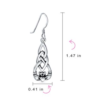 Friendship BFF Heart Circle Irish Love Symbol Celtic Claddagh Dangle Earrings Oxidized Sterling Silver Fish Hook