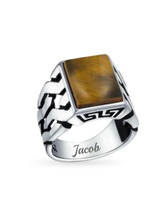 Large Rectangle Gemstone Wide Chain Link Statement Signet Ring Sterling Silver