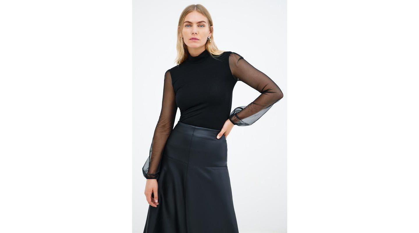 Женский топ Marcella Liv Fitted Mock-Neck Mesh-Sleeve, цвет: Чёрный — фото 2