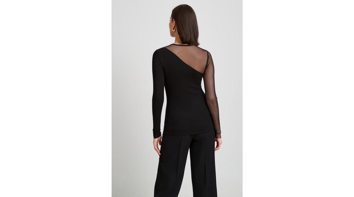Женский топ Marcella Milo Asymmetric Sheer Mesh-Sleeve Jersey Top, цвет: Чёрный — фото 3