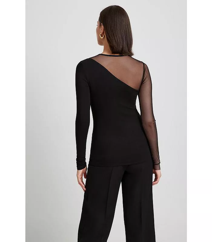 Women's Milo Asymmetric Sheer Mesh-Sleeve Jersey Top - thumbnail 3