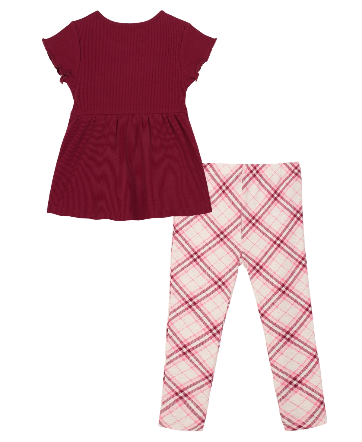Tommy Hilfiger Toddler and Little Girls Ribbed Peplum Tunic Plaid Leggings - Oatmeal Heather Print