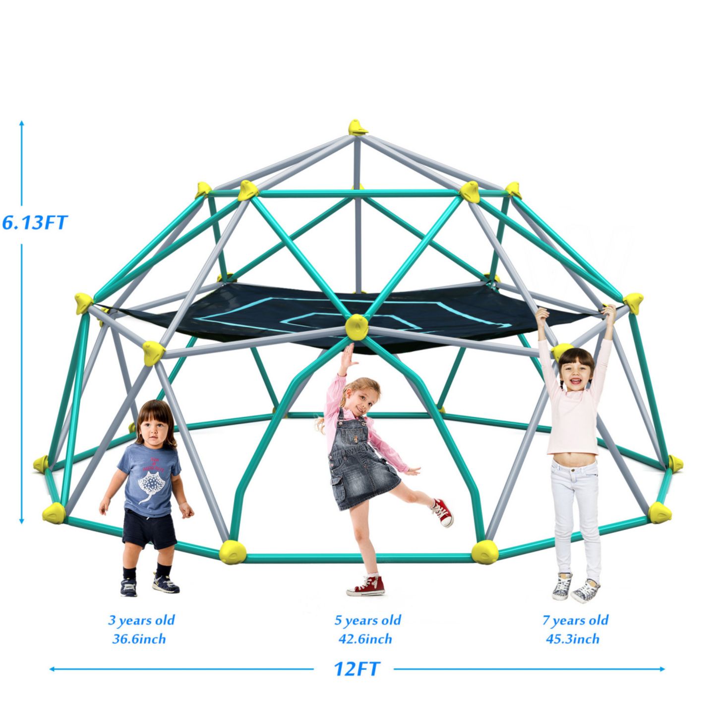 Детская игрушка Streamdale Furniture 12ft Geometric Climbing Dome Tower, Metal, 1000 lbs. Capacity, Ages 3+, цвет: Серый — фото 2