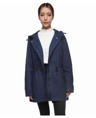 Women's Water-Resistant Hooded Anorak Rain Jacket Trench Coat