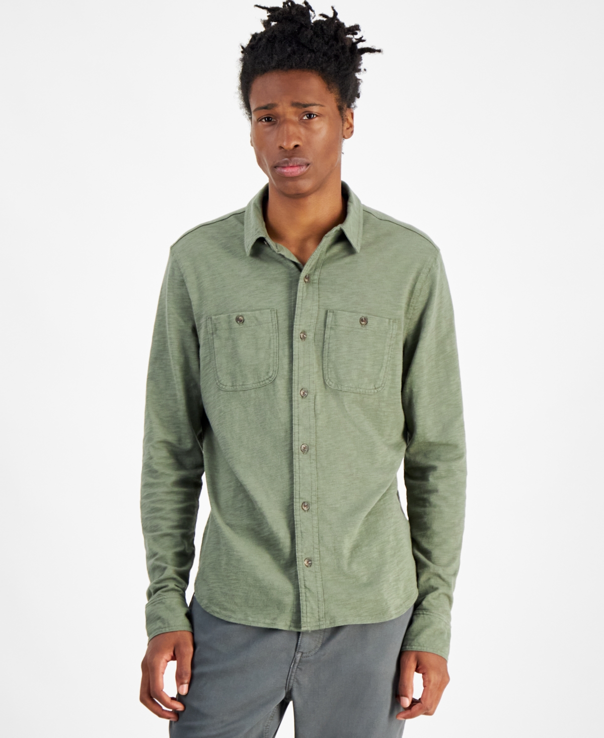 Sun + Stone Men's Regular-Fit Button-Down Knit Shirt, Created for Macy's