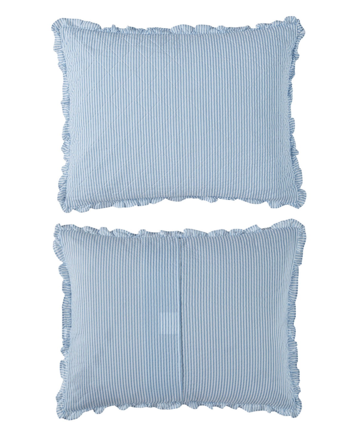 Laura Ashley Oxford Stripe Reversible 2 Piece Quilt Set, Twin In Chambray Blue,white