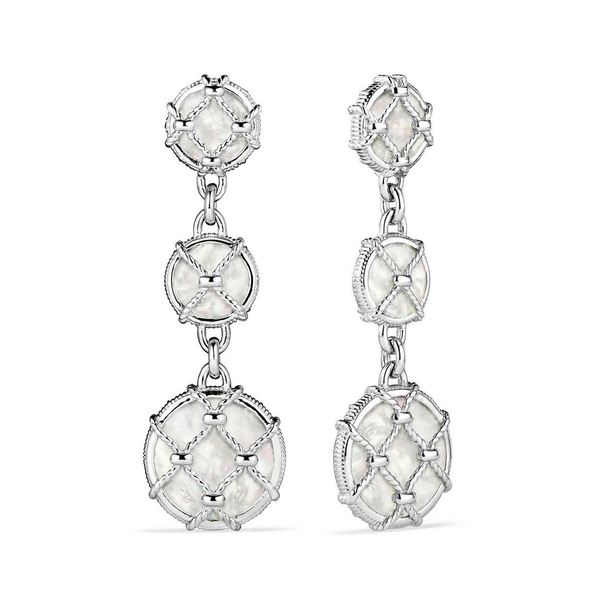 Isola Triple Drop Earrings with Mother of Pearl - Silver/white
