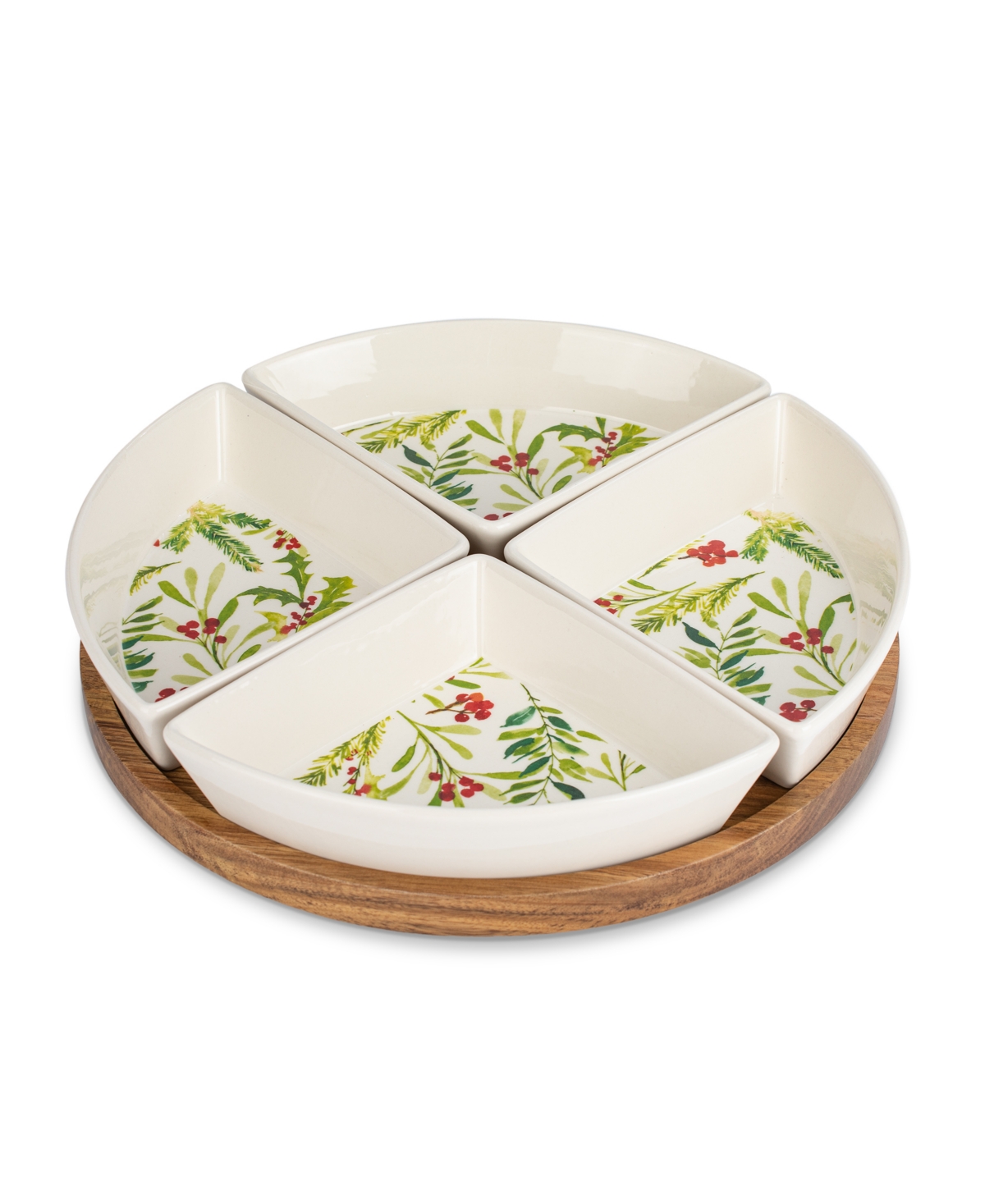 Thirstystone Holly Berry Lazy Susan,set of 5 - Green
