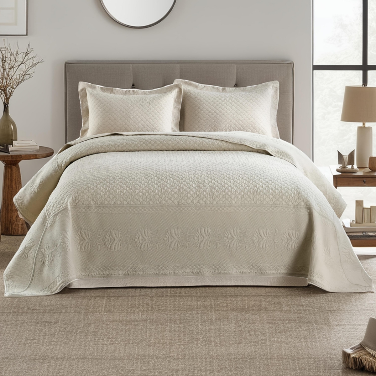 MarCielo 3 Pcs 100% Cotton Oversized Bedspread Quilt Set Tm -Queen