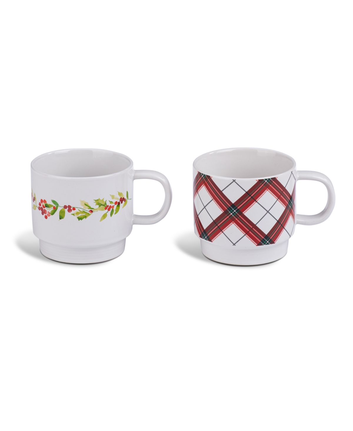 Thirstystone Stackable Mugs With Holly Berry & Plaid, Set Of 2 In Multi