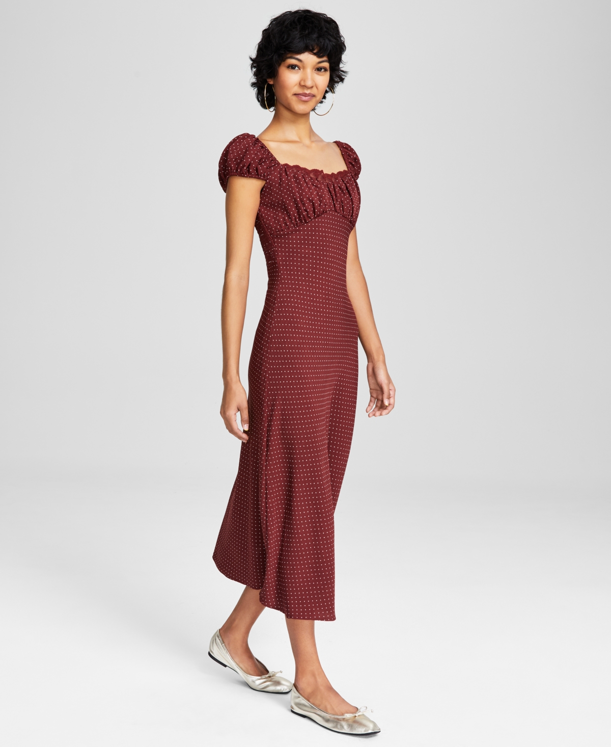 And Now This Women's Dotted Lace-Trim Cap-Sleeve Dress, Created for Macy's