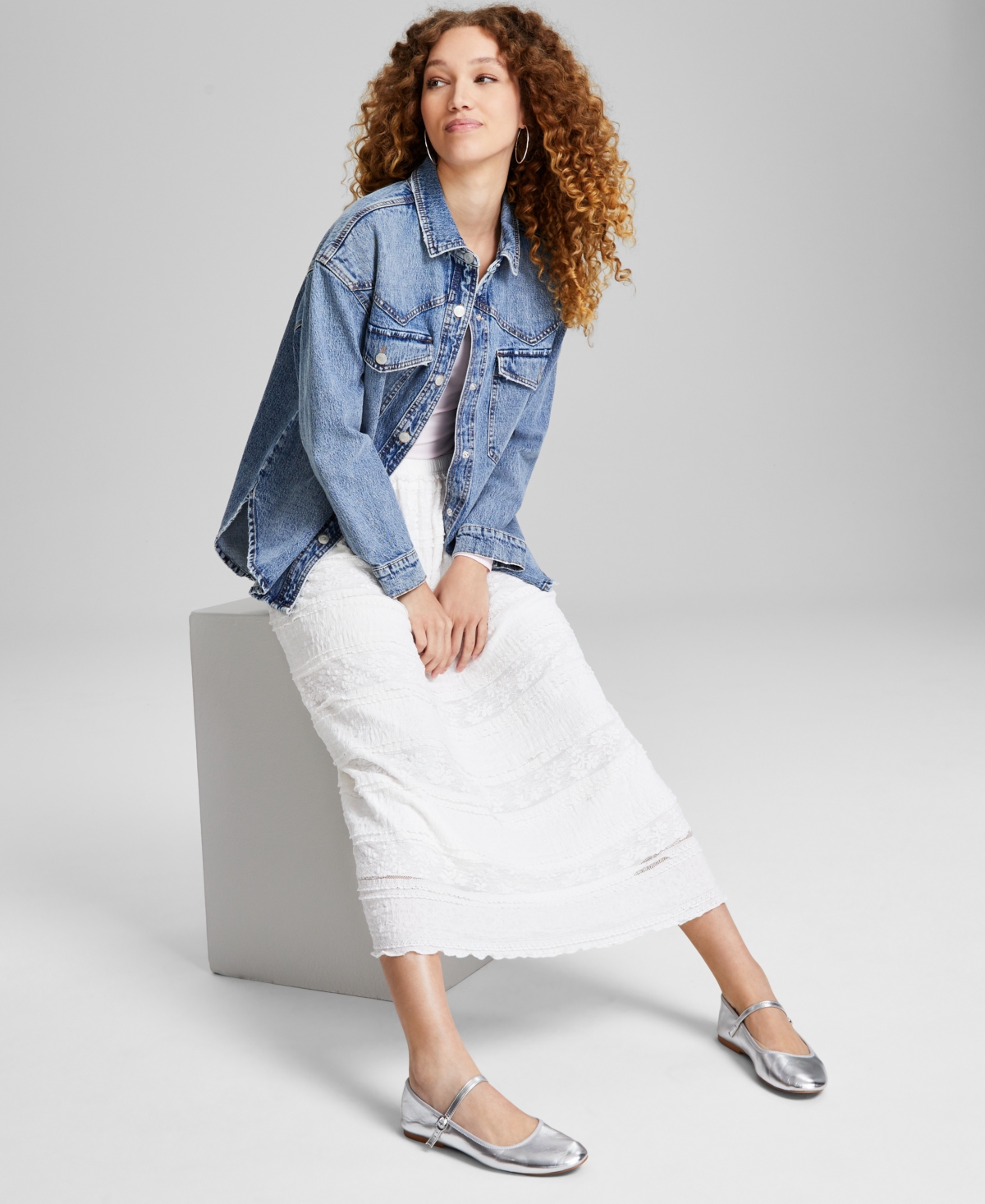 And Now This Women's Oversized Western Snap-Front Denim Shirt, Created for Macy's