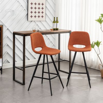  Fabric Kitchen 28.25" Counter Height Stools, Set of 2, Orange
