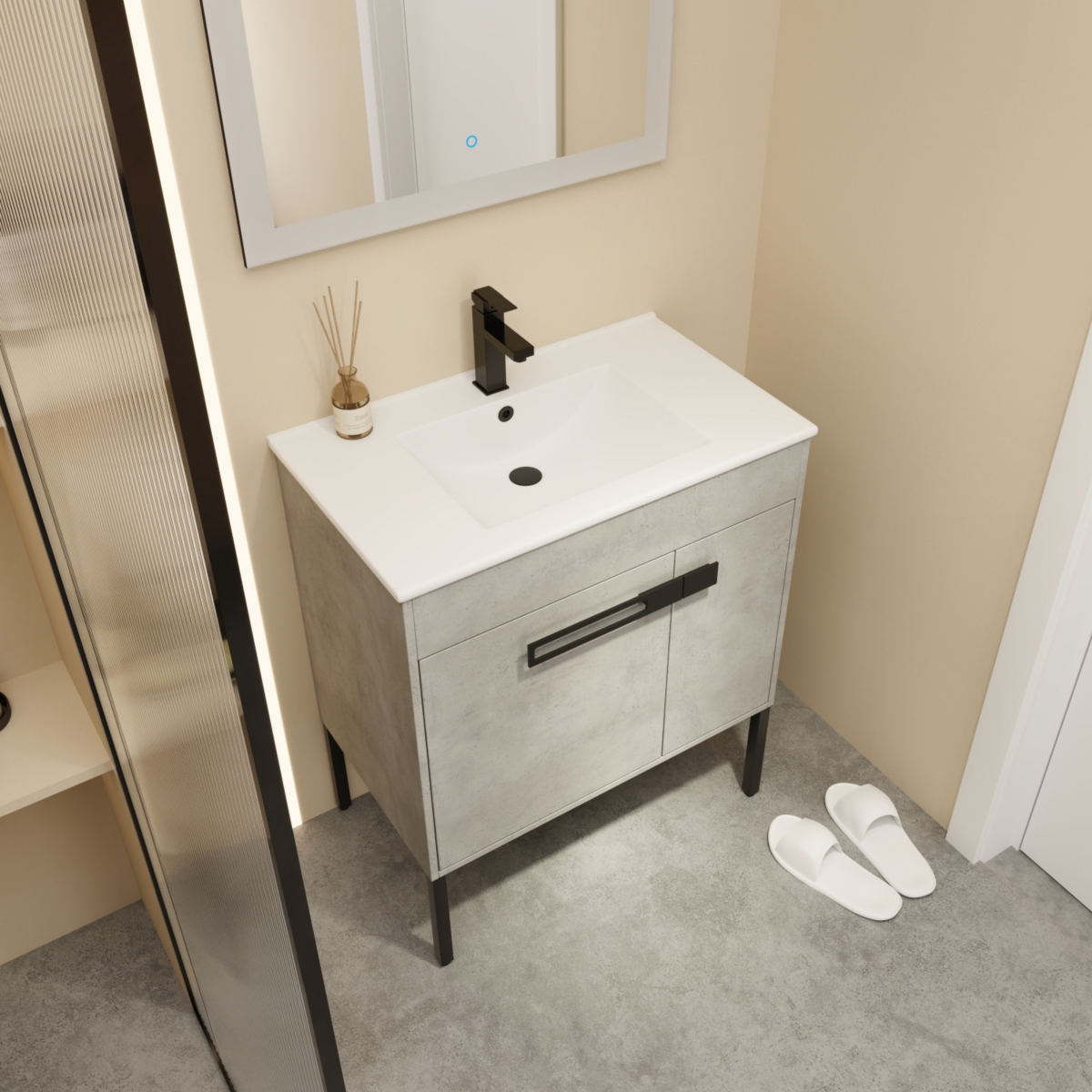 Simplie Fun Dual-Purpose Bathroom Vanity Wall-Mount or Floor-Standing with Adjustable Shelf