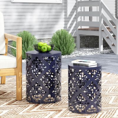 Elegant Iron Cut Side Table Set with Cylindrical Structure