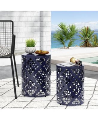 Elegant Iron Cut Side Table Set with Cylindrical Structure