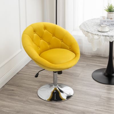 Velvet Upholstered Tufted Back Swivel Accent Chair