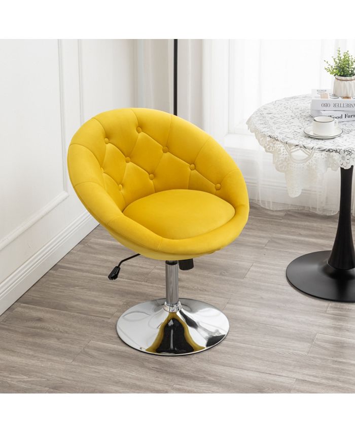 Simplie Fun Velvet Upholstered Tufted Back Swivel Accent Chair, Yellow ...