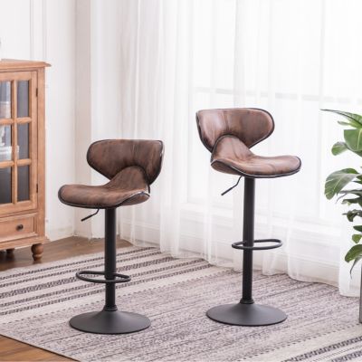  Masaccio Leatherette Airlift Adjustable Swivel Barstools, Set of 2