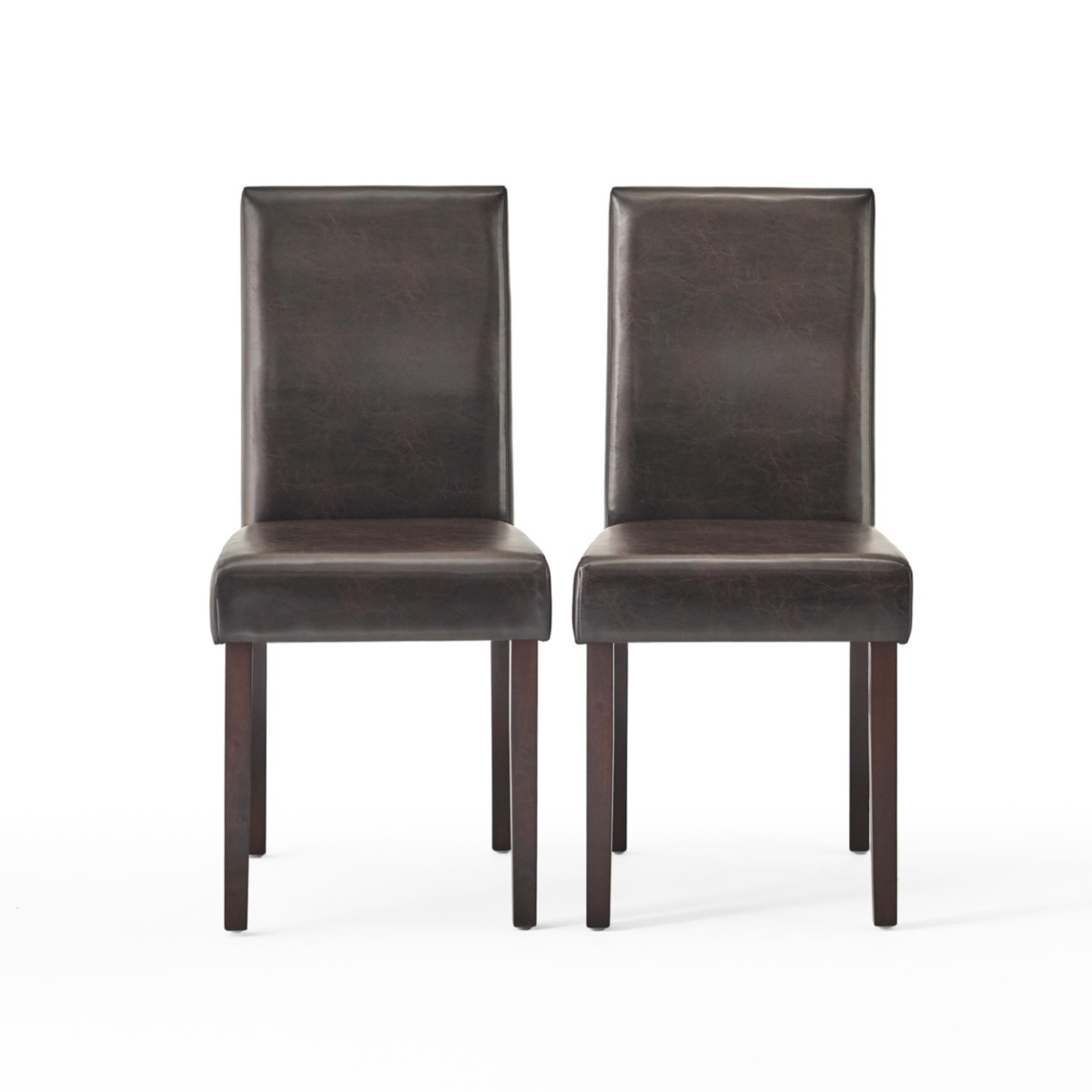Streamdale Furniture Sleek Bonded Leather Dining Chairs with Dark Stained Legs (Set of 2)
