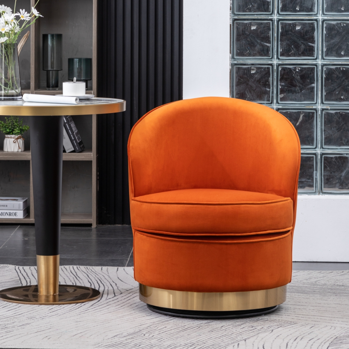 Streamdale Furniture Contemporary Velvet Swivel Chair, Orange