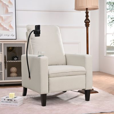 Modern Cozy Fabric Armchair with Adjustable Backrest and Storage