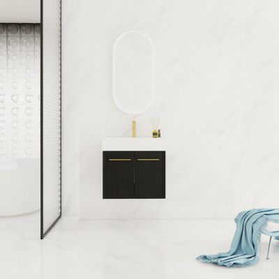 Bathroom Vanity with Unique Resin Sink and Soft-Closing Hinges