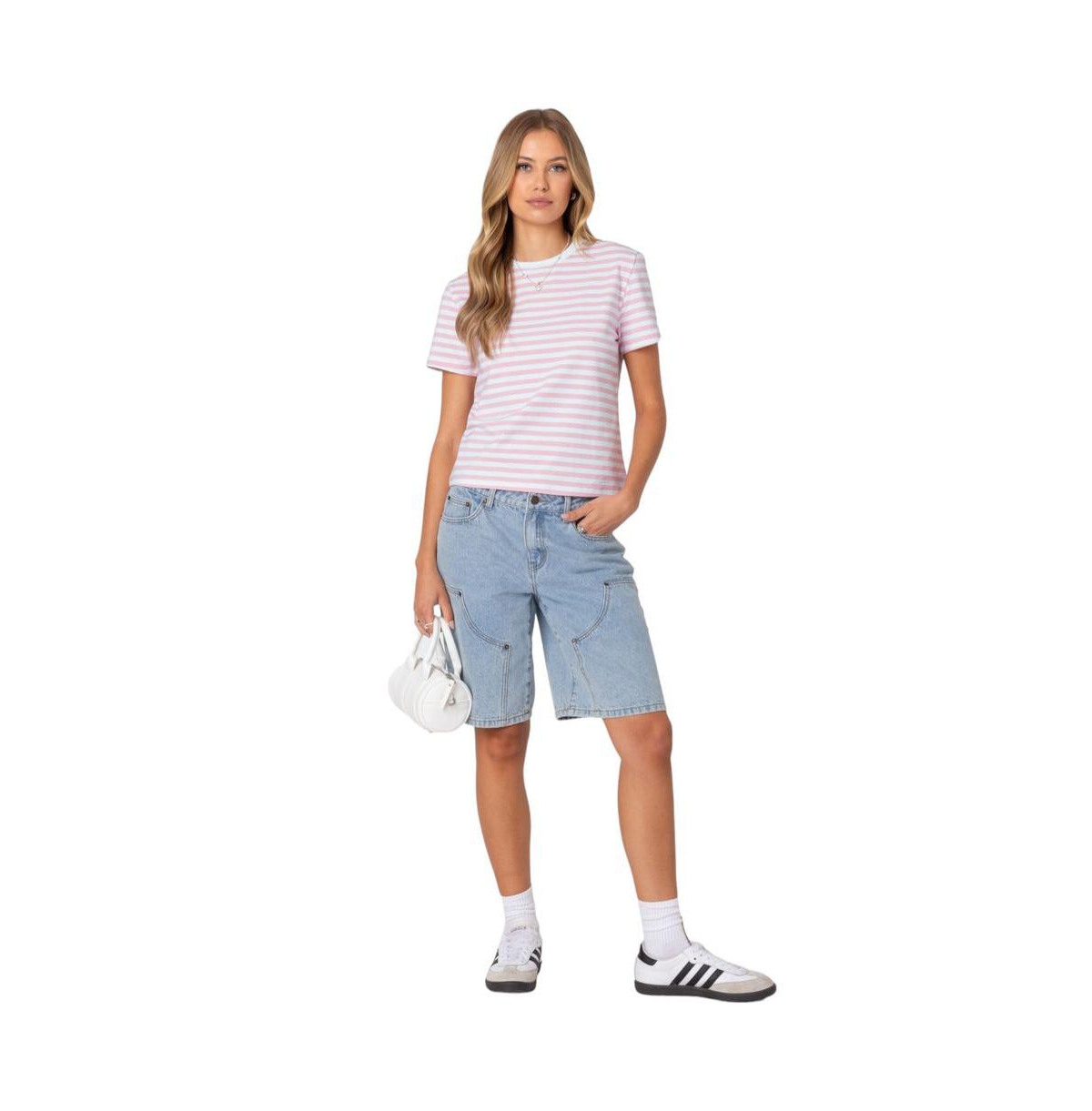 Edikted Women's Callahan Striped T Shirt - Light-pink
