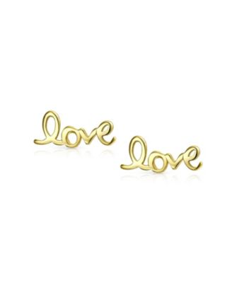 Inspirational Saying Script Words Love Stud Earrings Gold Plated Sterling Silver