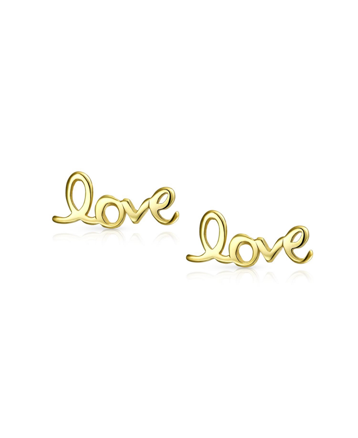 Bling Jewelry Inspirational Saying Script Words Love Stud Earrings For Women Gold Plated Sterling Silver - Gold-tone