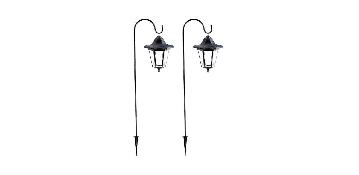 2 Pack Solar Hanging Shepherds Hook Outdoor Lights Waterproof - Cool white