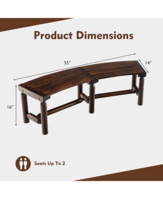 Patio Curved Bench Carbonized Wood Dining Bench for Round Table