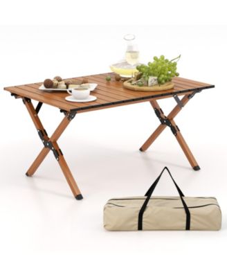 Folding Lightweight Aluminum Camping Table with Wood Grain