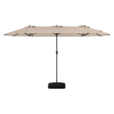 Double-sided Patio Umbrella with Weighted Base and Solar Lights for Garden Pool