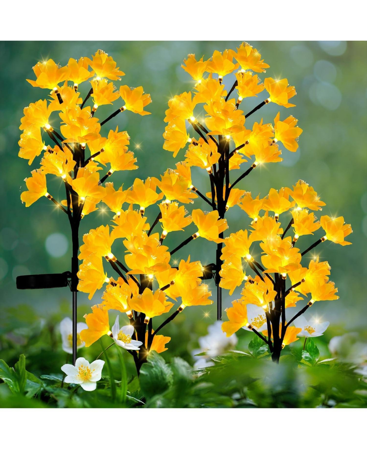 4-Pack Solar Flower Lights Outdoor Garden Stake Lights Halloween Christmas Decor - Yellow