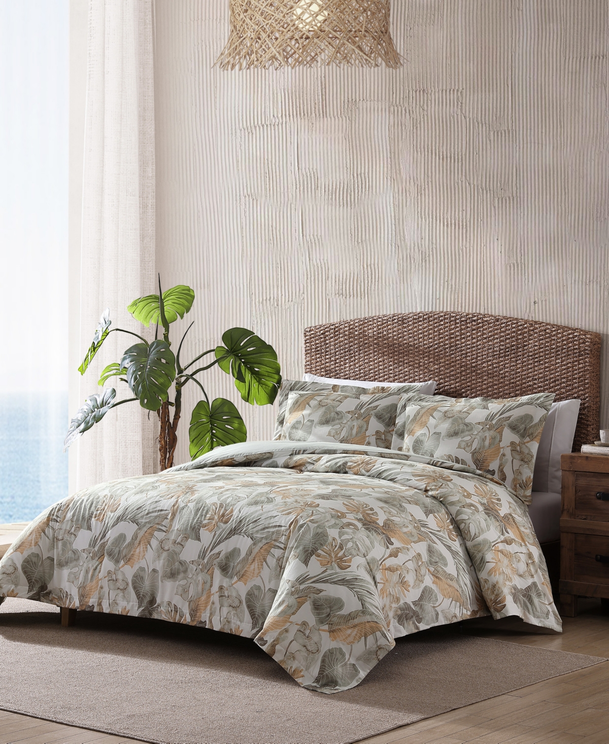 Tommy Bahama Home Raw Coast 3 Piece Duvet Cover Set, Full/queen In Green,gold